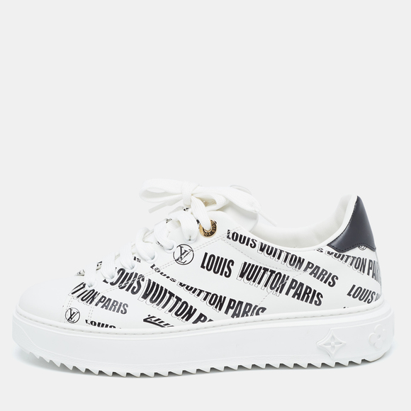 Louis Vuitton White/Black Leather Time Out Trainers Sneakers - Picture 1 of 9